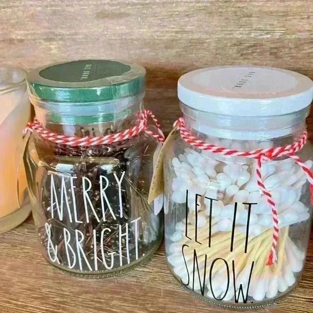 NEW 300 Bobby Pins MERRY & BRIGHT Adorable reusable glass jar w/ Lid by RAE DUNN - Picture 12 of 12